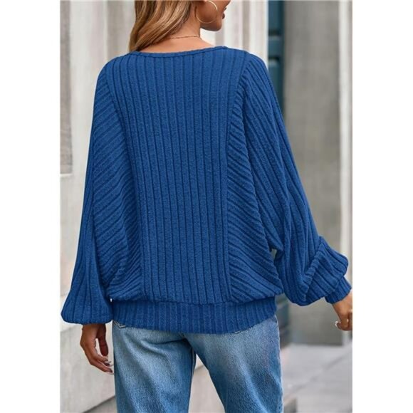 Womens Batwing Long Sleeve Tunic Top Fall Casual Lightweight Knit Sweater - Picture 5 of 7